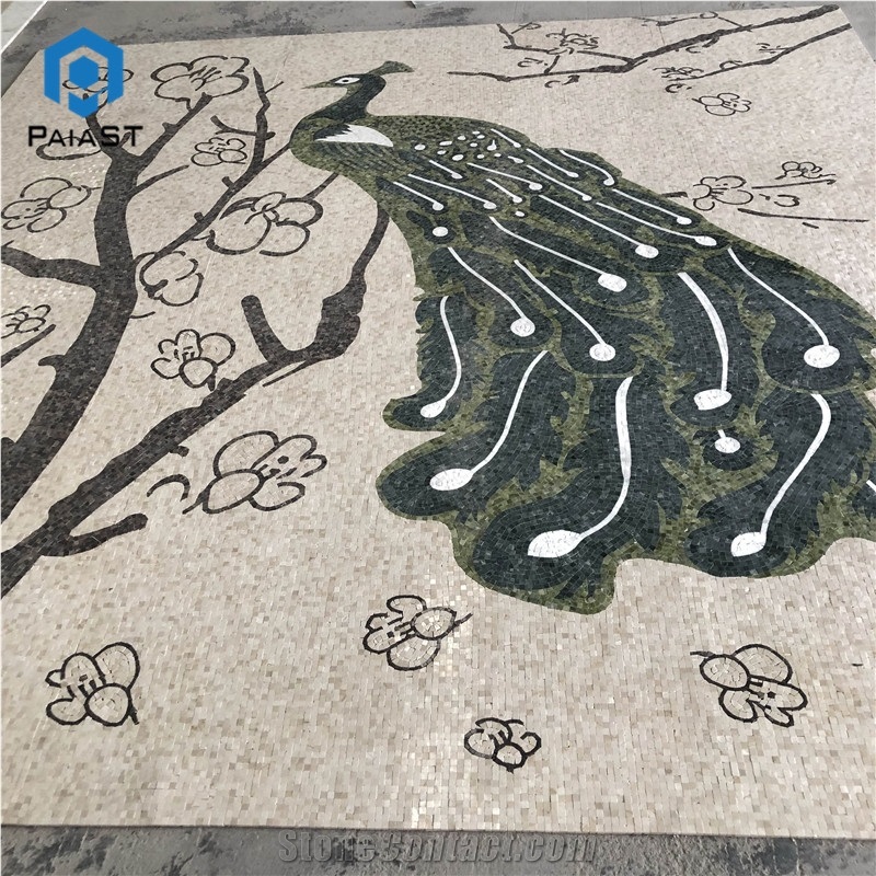 Handmade Peacock Marble Mosaic Stone Art For Wall