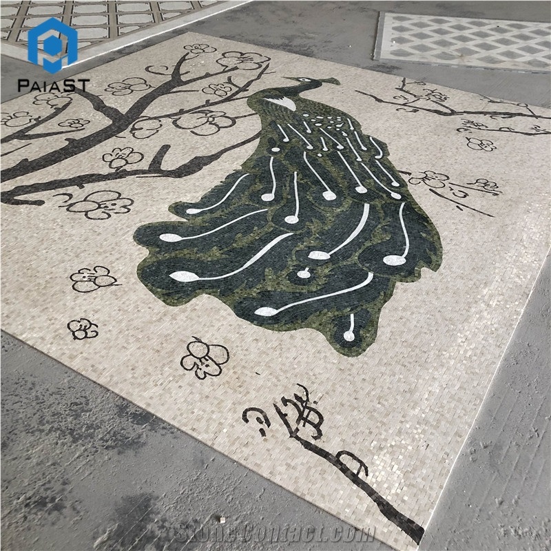 Handmade Peacock Marble Mosaic Stone Art For Wall