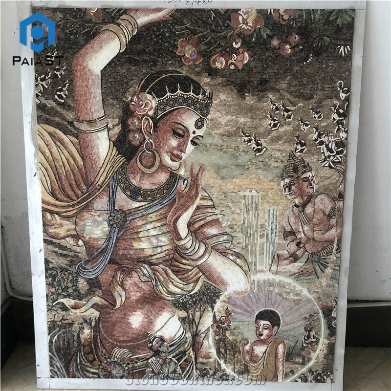 Handmade Sakyamuni Buddha Marble Mosaic Art Tile