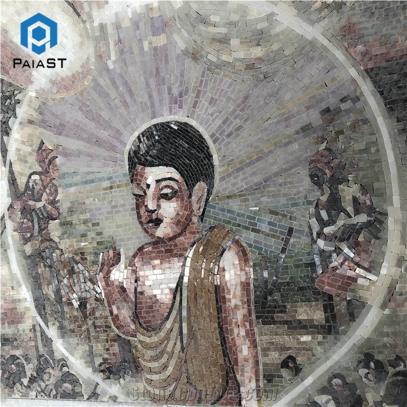 Handmade Sakyamuni Buddha Marble Mosaic Art Tile