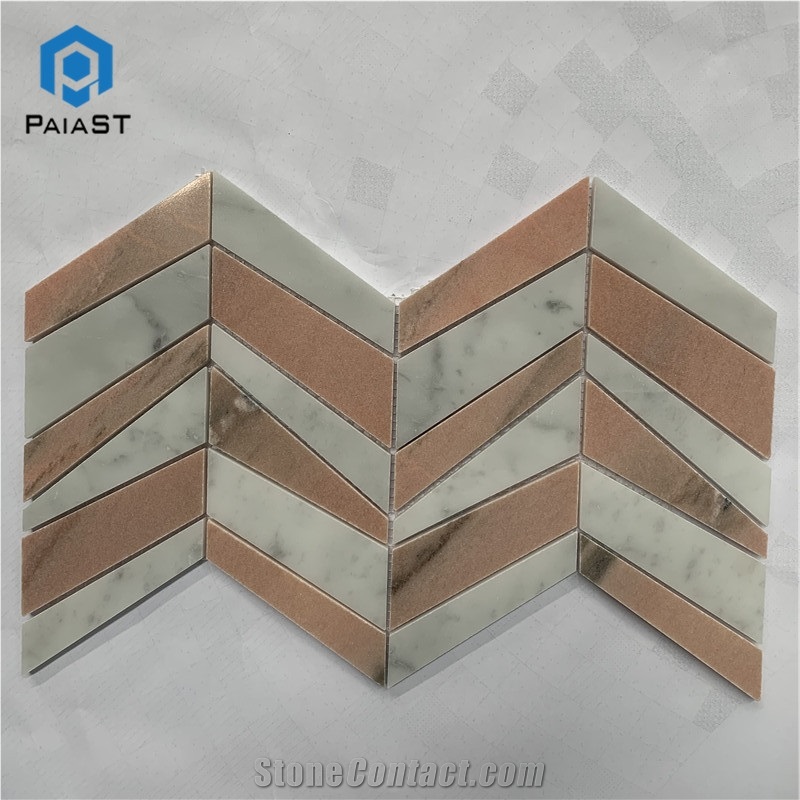 Herringbone Red And White Mosaic Tiles For Wall