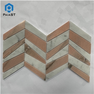 Herringbone Red And White Mosaic Tiles For Wall