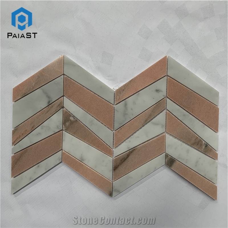 Herringbone Red And White Mosaic Tiles For Wall
