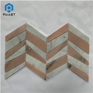 Herringbone Red And White Mosaic Tiles For Wall
