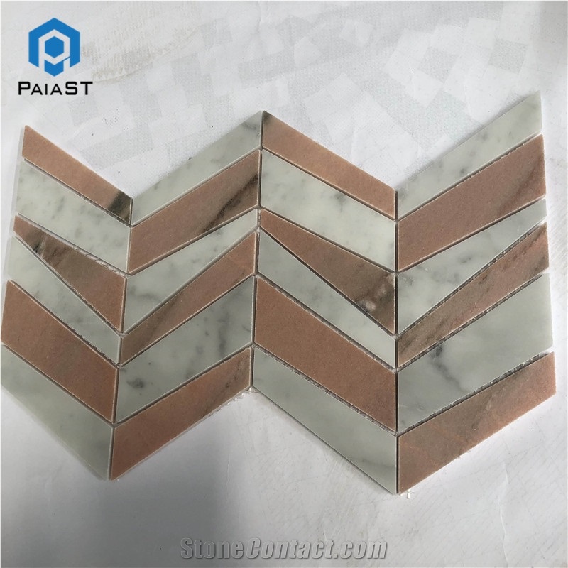 Herringbone Red And White Mosaic Tiles For Wall