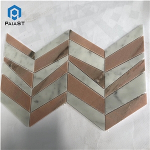 Herringbone Red And White Mosaic Tiles For Wall