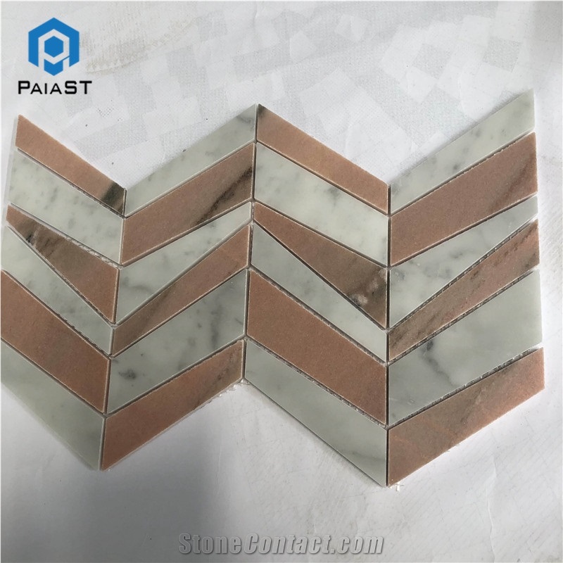 Herringbone Red And White Mosaic Tiles For Wall