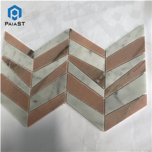 Herringbone Red And White Mosaic Tiles For Wall
