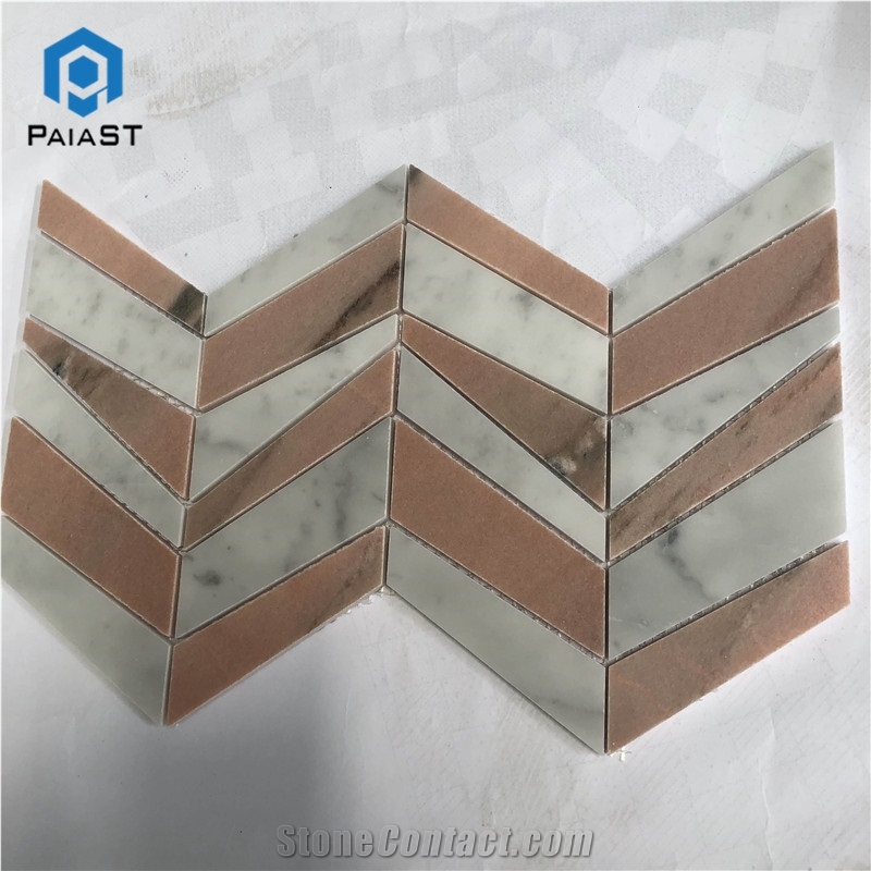 Herringbone Red And White Mosaic Tiles For Wall