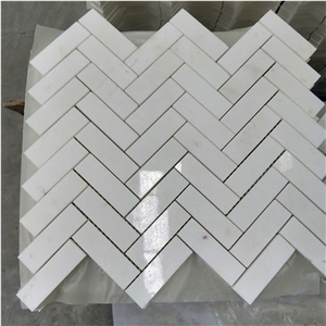 Herringbone Thassos Crystallina Marble Mosaic
