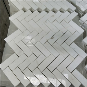 Herringbone Thassos Crystallina Marble Mosaic