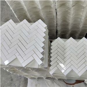 Herringbone Thassos Crystallina Marble Mosaic
