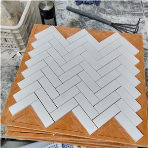 Herringbone Thassos Crystallina Marble Mosaic