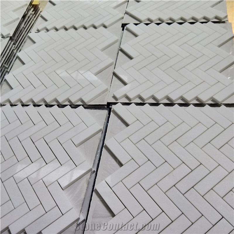 Herringbone Thassos Crystallina Marble Mosaic