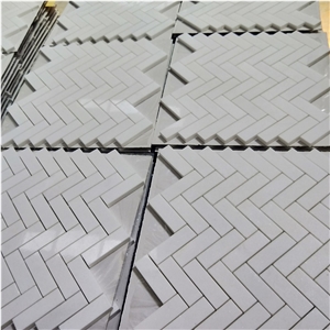 Herringbone Thassos Crystallina Marble Mosaic