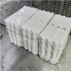Hexagon Crystal Thasoss White Marble Mosaic Tiles