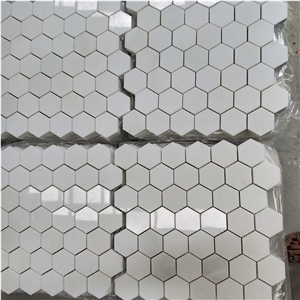 Hexagon Crystal Thasoss White Marble Mosaic Tiles