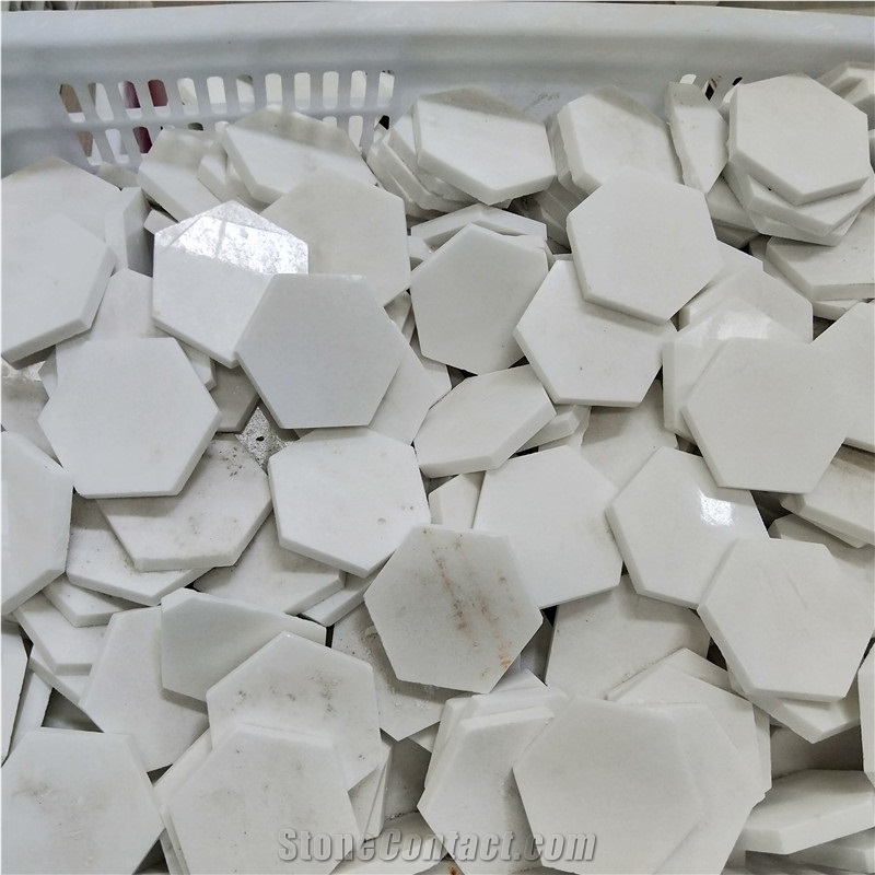 Hexagon Crystal Thasoss White Marble Mosaic Tiles