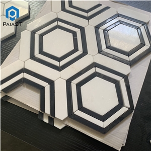Hexagon Marble Waterjet Mosaic for Bathroom Wall