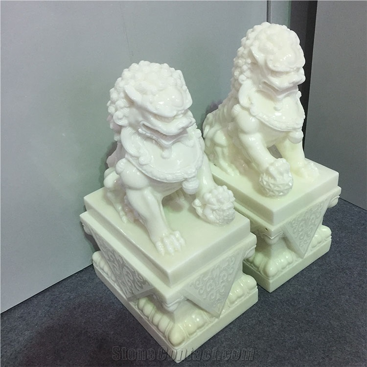 Hot Sell White Marble Jade Lion Sculpture For Home