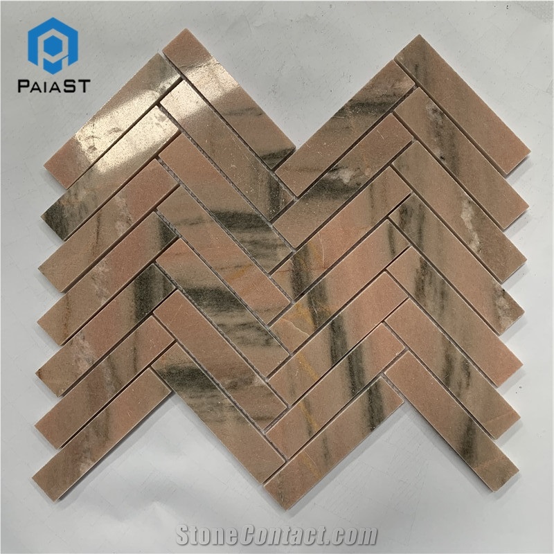 Hot Selling Red Marble Herringbone Mosaic Tiles
