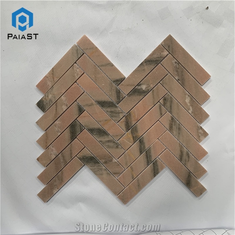 Hot Selling Red Marble Herringbone Mosaic Tiles