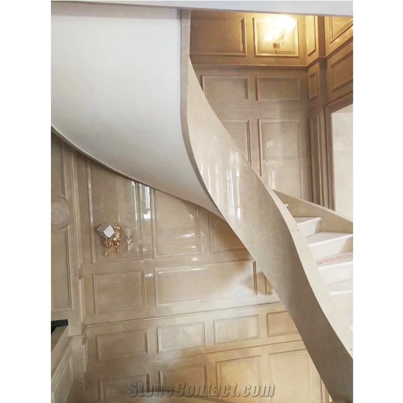 Indoor Decorative Beige Marble Spiral Staircase