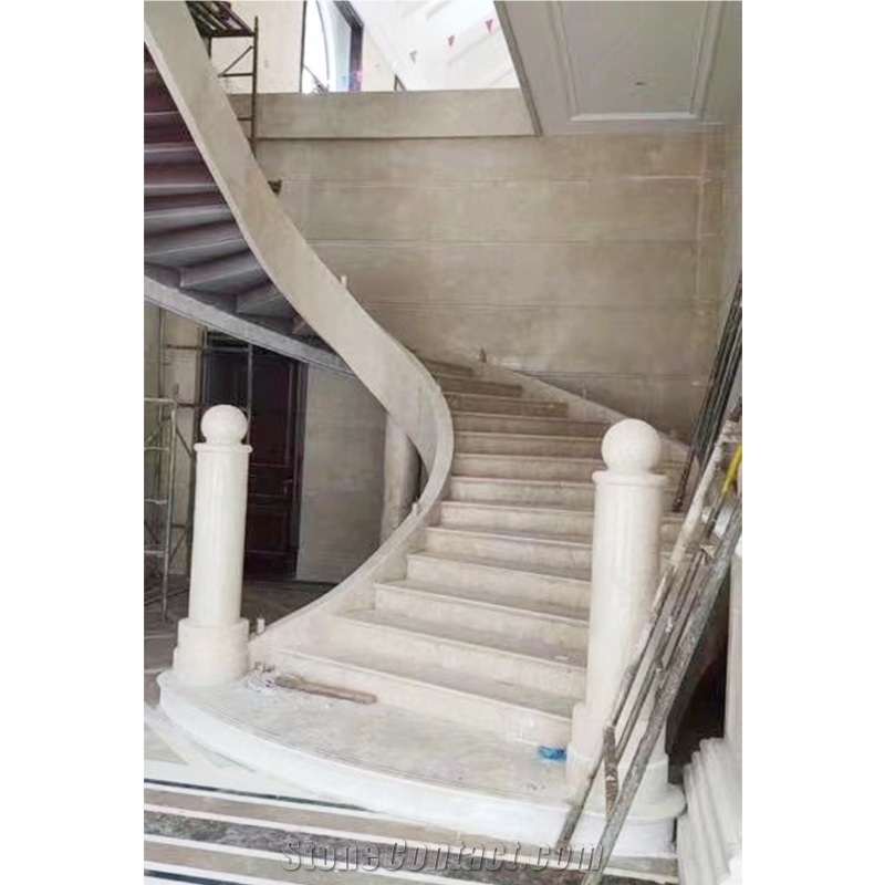Indoor Decorative Beige Marble Spiral Staircase