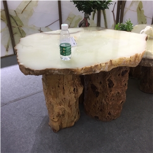 Interior Decor Polished Green Onyx Table