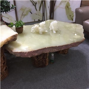 Interior Decor Polished Green Onyx Table