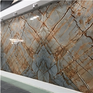 Luxury Italy Rome Impression Blue Quartzite Slab For Wall