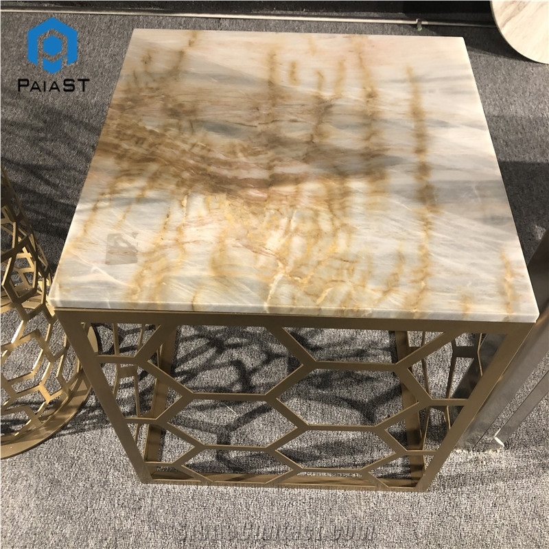 Luxury Yellow Onyx Hollow Coffee Table Top