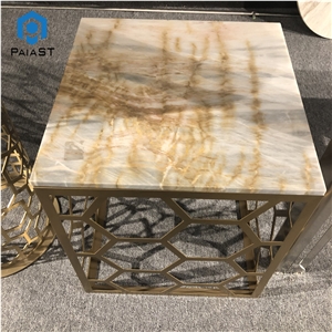 Luxury Yellow Onyx Hollow Coffee Table Top