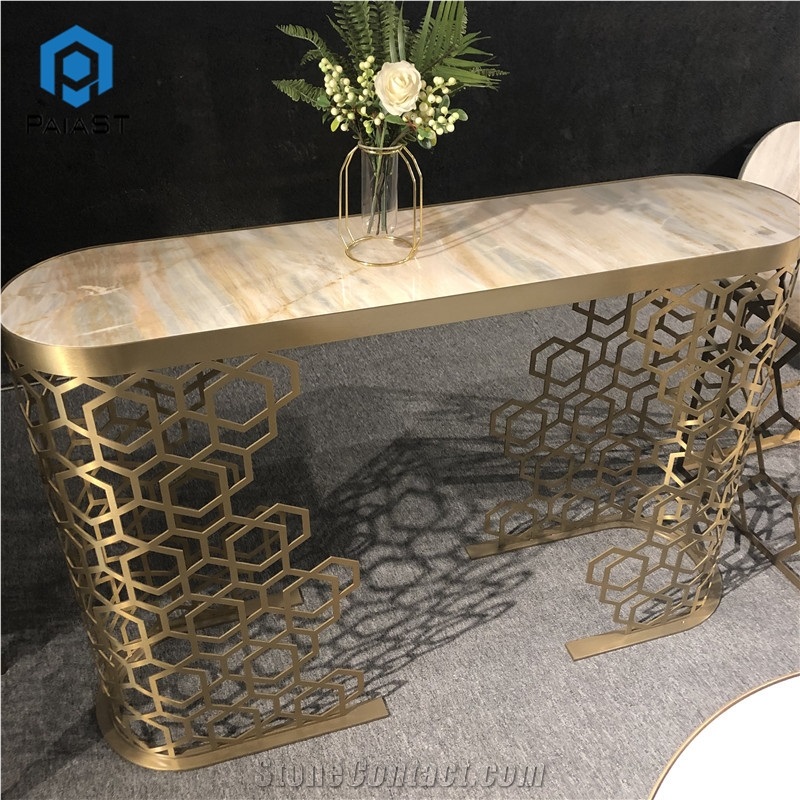Luxury Yellow Onyx Hollow Coffee Table Top