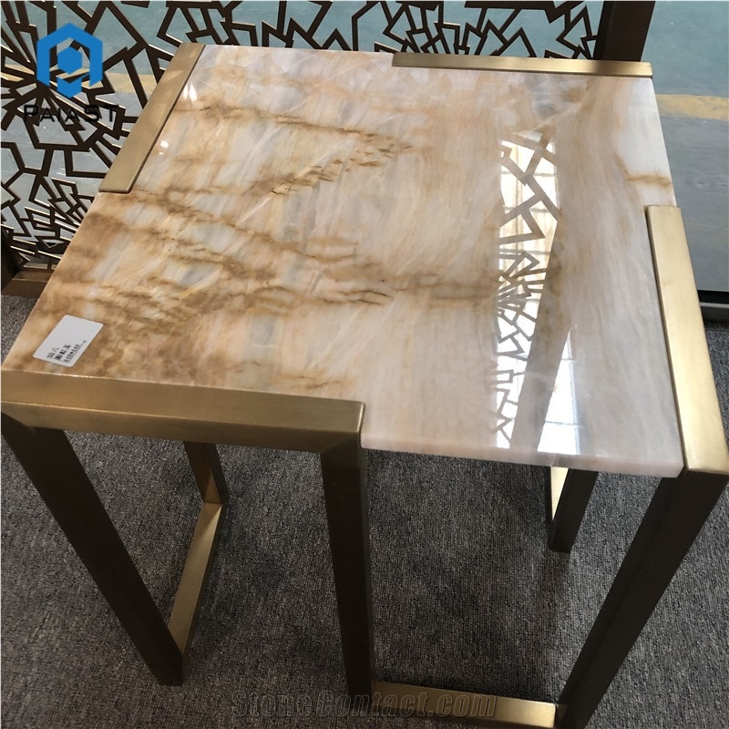 Luxury Yellow Onyx Hollow Coffee Table Top