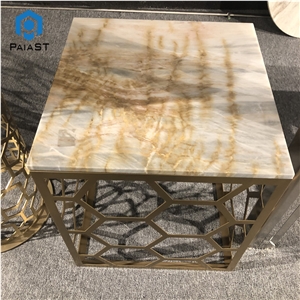 Luxury Yellow Onyx Hollow Coffee Table Top