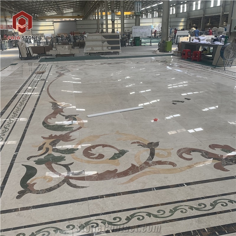 Marble Water Jet Medallion Flower Pattern Floor
