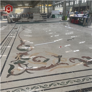 Marble Water Jet Medallion Flower Pattern Floor