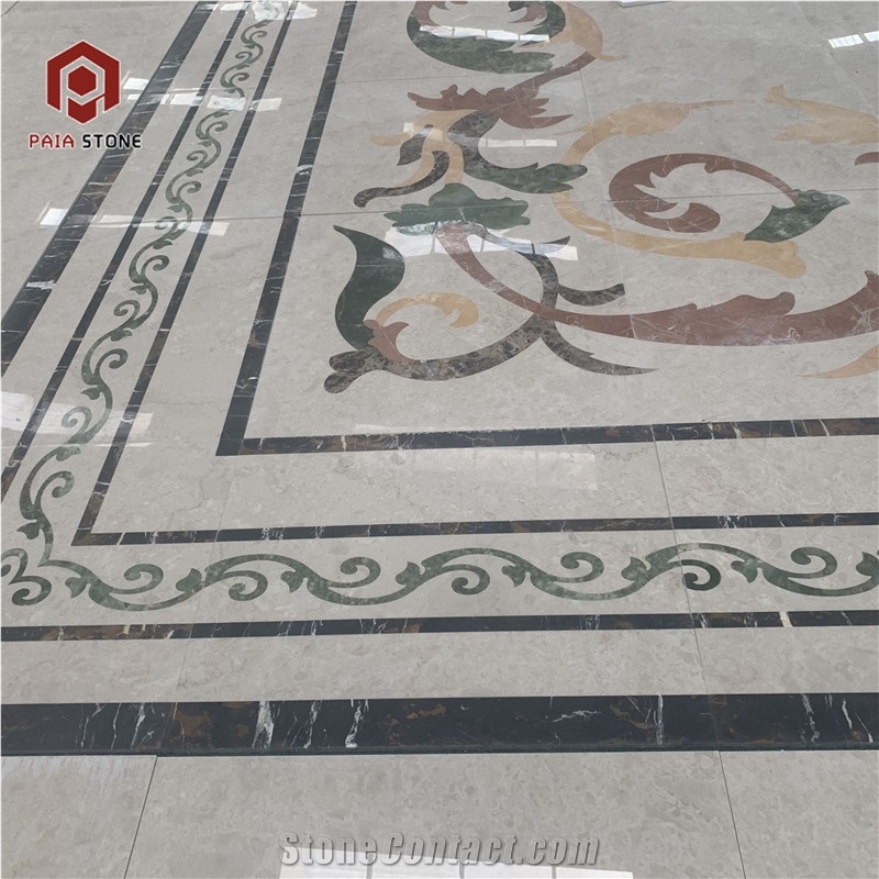 Marble Water Jet Medallion Flower Pattern Floor