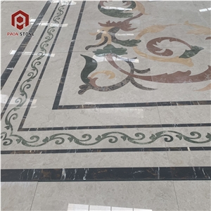 Marble Water Jet Medallion Flower Pattern Floor