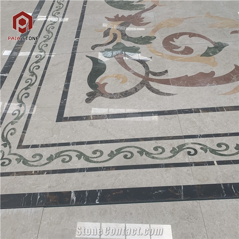 Marble Water Jet Medallion Flower Pattern Floor