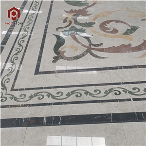 Marble Water Jet Medallion Flower Pattern Floor
