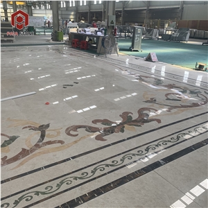 Marble Water Jet Medallion Flower Pattern Floor