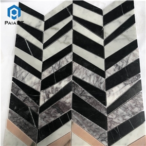 Natural Polished Marble Herringbone Mosaic Tiles
