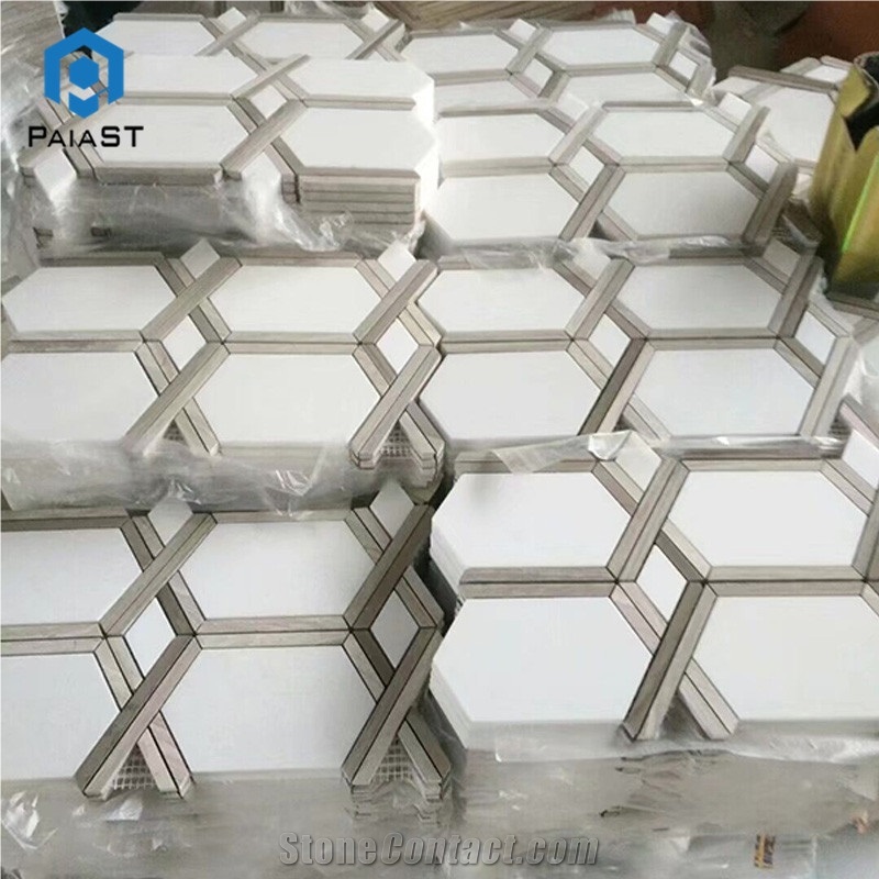 New Design Long Hexagon Marble Mosaic Wall Tiles