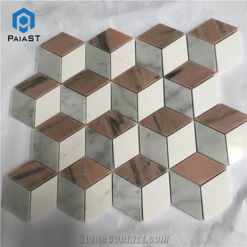 New Design White And Red Marble 3D Mosaic Tiles