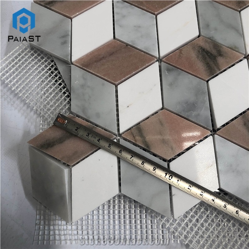 New Design White And Red Marble 3D Mosaic Tiles