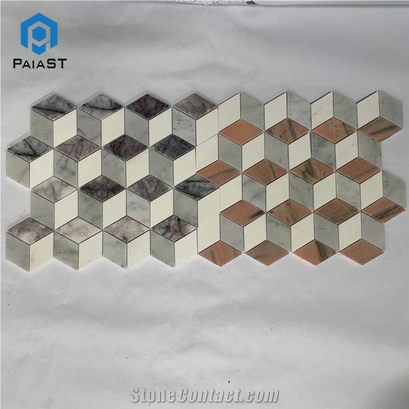 New Design White And Red Marble 3D Mosaic Tiles