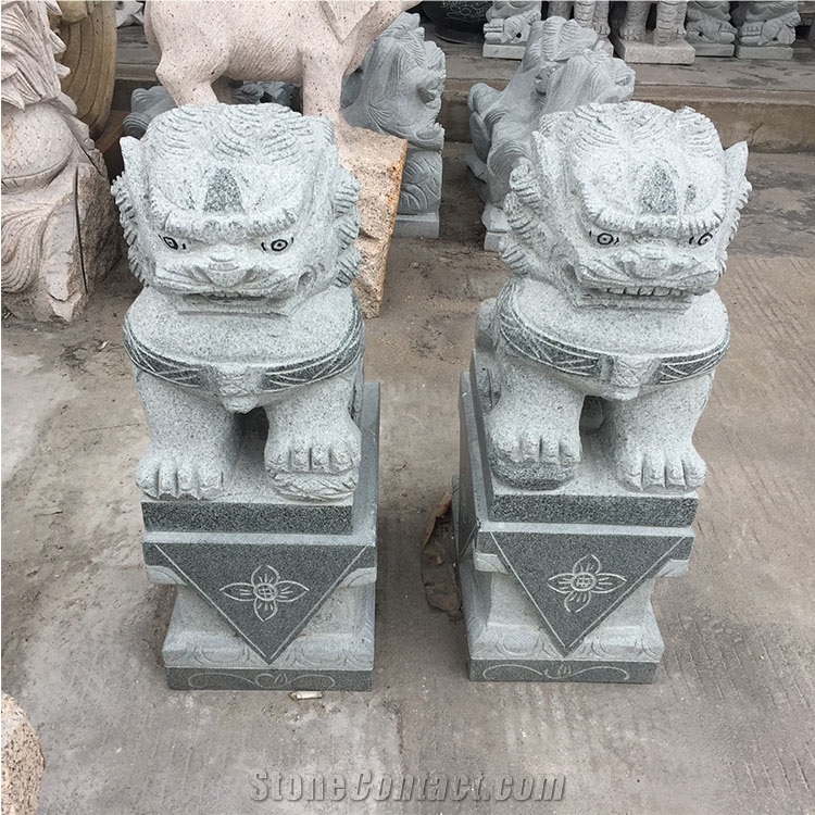 Outdoor Hand Carved Grey Granite Lion Front Door