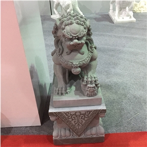 Outdoor Hand Carved Grey Granite Lion Front Door